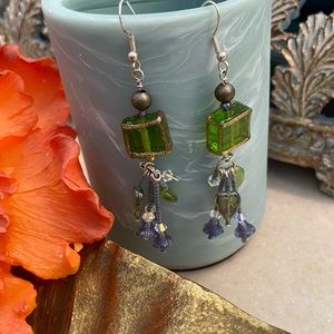 Silver hook floral earrings